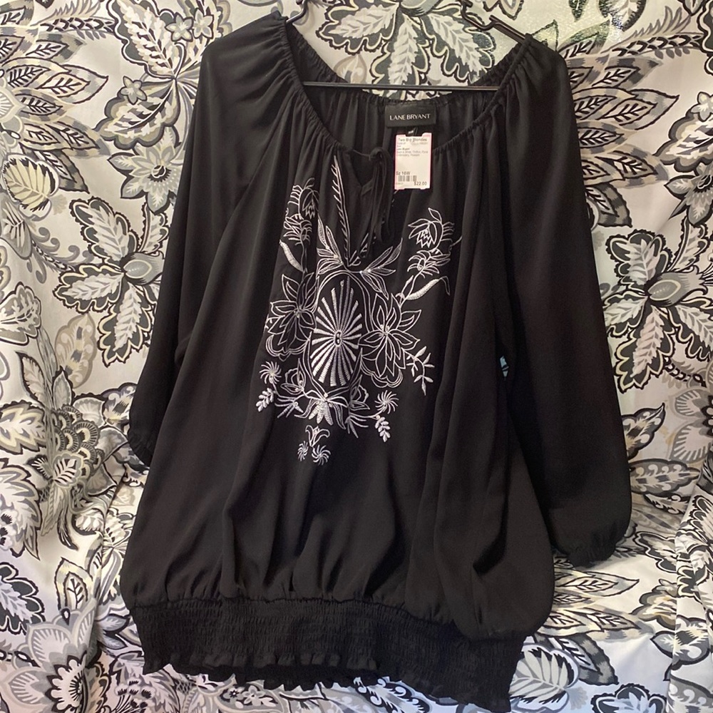 Black long sleeved peasant style blouse